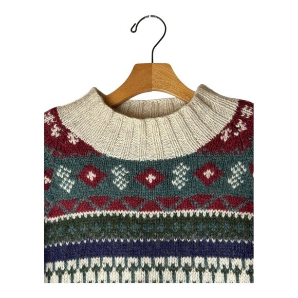Moda‎ International Sweater Men Medium Beige Wool Knit Vintage Fair Isle Nordic - Picture 3 of 9